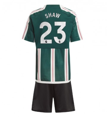 Manchester United Luke Shaw #23 Bortaställ Barn 2023-24 Kortärmad (+ Korta byxor)